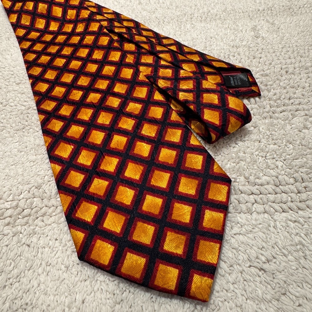 St. Michael from‎ Marks & Spencer Tie Orange Red Black Diamond Plaid Rockabilly